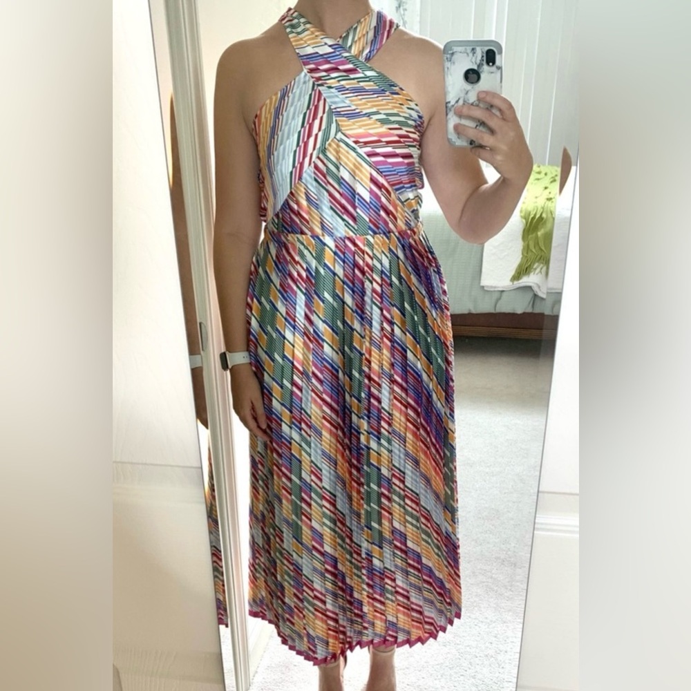 Monique Lhuillier Multicolor Striped Midi Dress